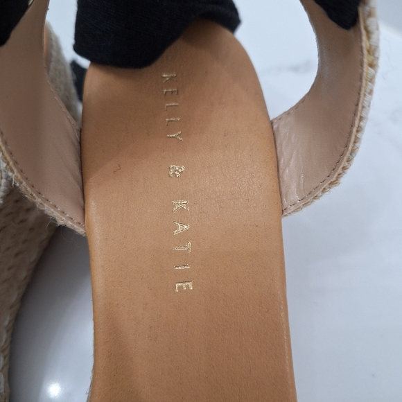 Kelly And Katie Black Espadrille Wedge Sandals with Wraparound Ankle Tie Bow - Picture 8 of 12